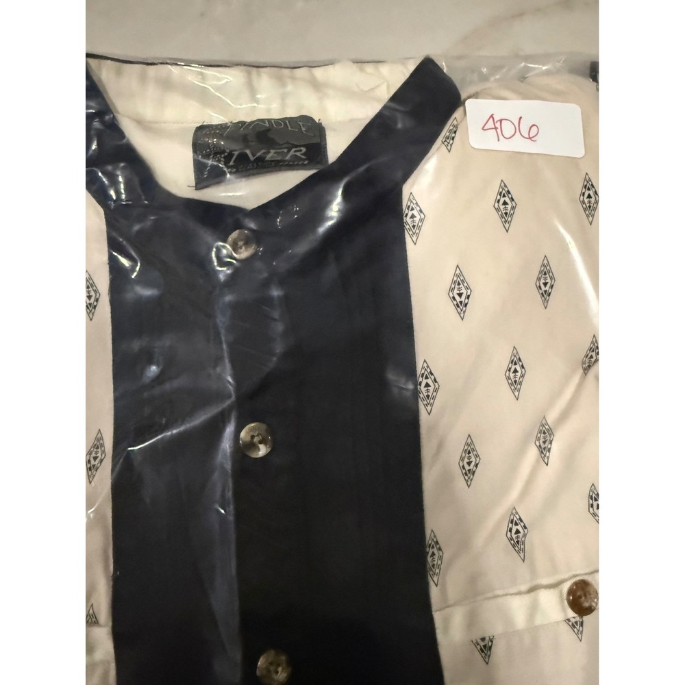 Spindle River Classics Mens XL Band Collar Diamond Print Tuxedo Bib Cotton Shirt - Picture 11 of 11